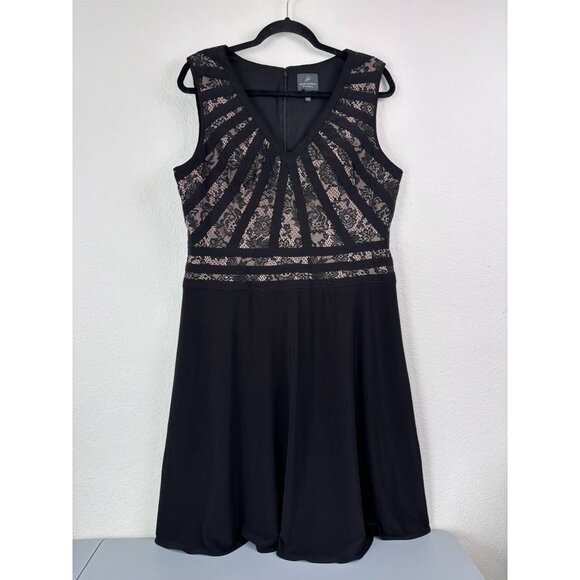 Adrianna Papell‎ women's 16 black lace v-neck fit and flare knee length dress - Picture 1 of 8